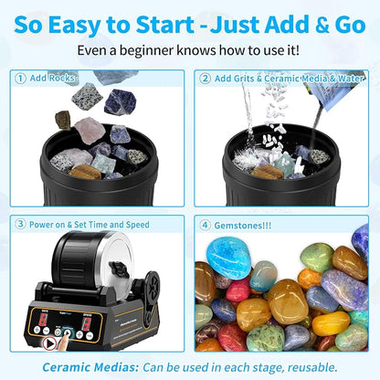 KomeStone Rock Tumbler Kit, K1 Professional Large 2.5LB Capacity Edition - Memory Function, Digital Timer & Variable Speeds: Includes All Accessories, Rock Polisher Gift for Adults & Kids - Image 3