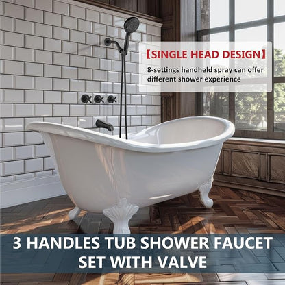 Aolemi 3 Handles Tub Shower Faucet Set with Valve Bathtub Combo Set Shower System Complete Trim Kit Wall Mounted Matte Black - Image 7
