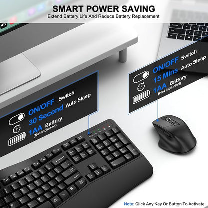 Wireless Keyboard and Mouse Combo, 2.4G Full Size Wave Keys Ergonomic Keyboard - Image 6