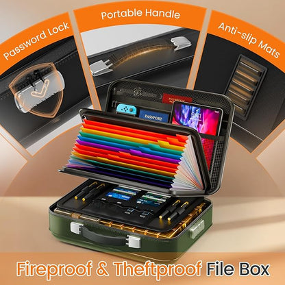 Fireproof Document Box with Lock, 5200°F Fireproof Water Resistant Hard Case - Image 4