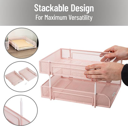 Mind Reader Stackable Paper Tray, Desktop Organizer, File Storage, Metal Mesh - Image 4