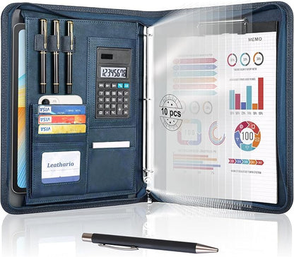 Leathario Portfolio Binder, 3-Ring Folder Organizer, Includes 5 Sheet by Leathario