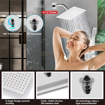 Midanya Shower System with Tub Spout,Bathtub Shower Faucet Set with Square Rainfall Head and Handheld Sprayer Wall Mount Tub Faucet Set with Valve and Trim Kit,8 Inch Polish Chrome - Image 8