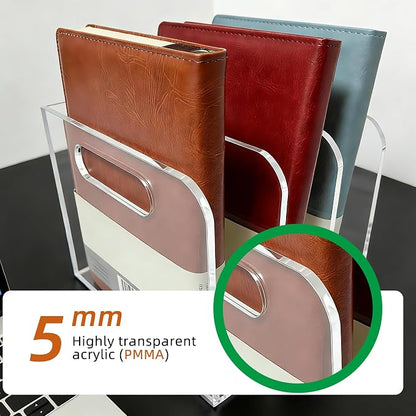 Acrylic Magazine File Holder, 3 Vertical Compartments Desk Document Sorter - Image 5