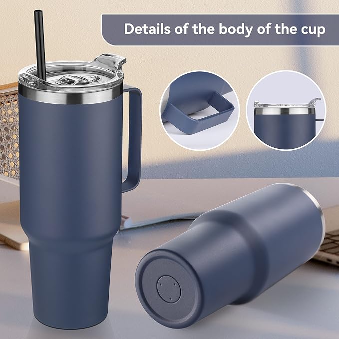 HASLE OUTFITTERS 40 oz Stainless Steel Tumbler with Handle, Vacuum Insulated Tumblers Bulk, Reusable Double Wall Travel Coffee Mug, Durable Powder Coated Water Bottle(Navy, 1) - Image 5