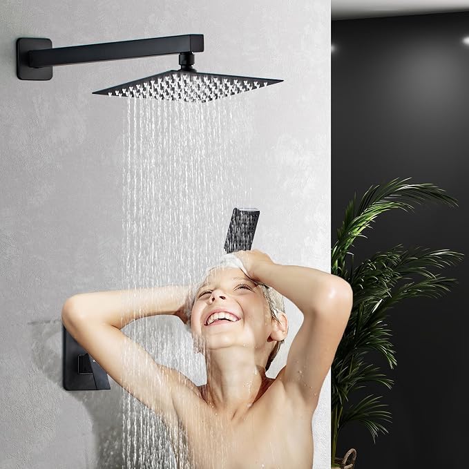 Shower Head Matte Black, Shower Faucet Set Bathroom Shower System with 8 inch Square Rain Shower Head Wall Mounted with 3-Setting Handheld Spray, Rainfall Shower Combo Set - Image 7