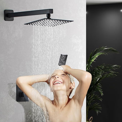 Shower Head Matte Black, Shower Faucet Set Bathroom Shower System with 8 inch Square Rain Shower Head Wall Mounted with 3-Setting Handheld Spray, Rainfall Shower Combo Set - Image 7