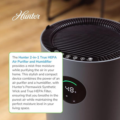 Hunter Fan Company Humidifier and Air Purifier In One, Advanced Filtration Air Purifiers for Home, Air Purifiers for Home Pets, Humidifiers for Bedroom and Humidifiers for Bedroom Baby, Grey/Silver - Image 2
