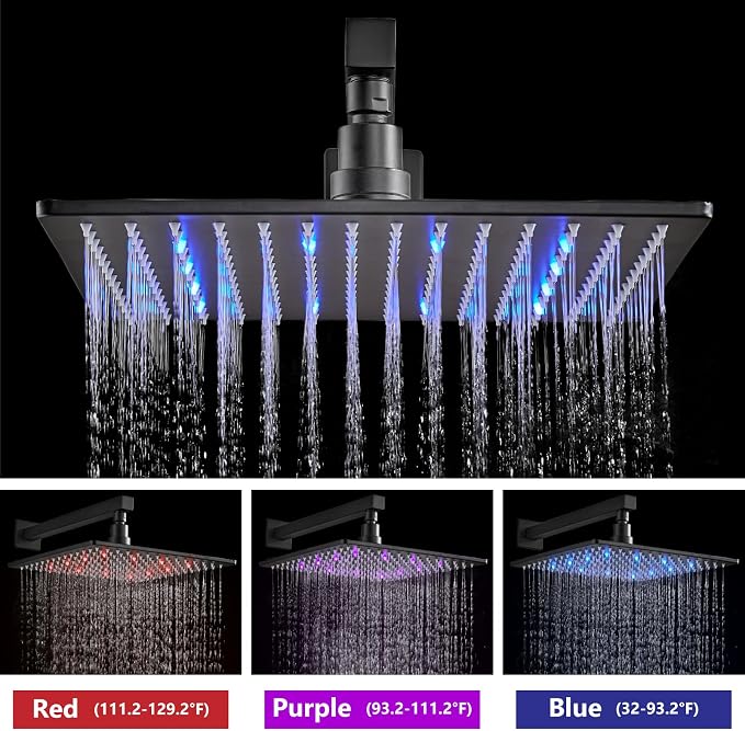 Aolemi Shower Faucet Set with Handheld Spray High Pressure Shower System Shower Faucets Sets Complete Rough-in Valve and Shower Trim Kit Wall Mount Rainfall 12 Inch LED Shower Head Matte Black - Image 2
