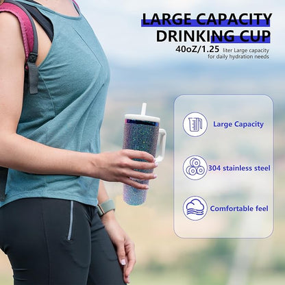 40-OZ Insulated Water Bottle,Insulated Stainless Steel Tumbler,Reusable Cold Drink Thermos,BPA-Free, Double-Wall Stainless Steel Water Bottle (Colorful-Diamond, 40, Fluid Ounces) - Image 4