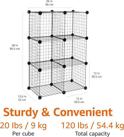 Amazon Basics 6-Cube Wire Grid Stackable Storage Organizer, Metal Shelving Unit - Image 2