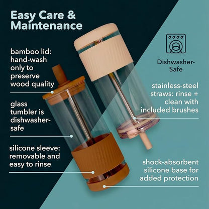 Pandaloo® Glass Cups With Lids and Straws -20 Fl Oz- Perfect Size Iced Coffee Cup - Smoothie Cup With Bamboo Lid and On the go Lid - Glass Tumbler (2 Count (Pack of 1), Intense Teal-Galactic Blue) - Image 7