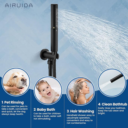 Airuida 3-Function Rain Shower System Set – Wall Mount Tub Shower Combo with Handheld Shower and Tub Spout,12 Inch Shower Head,Matte Black - Image 8
