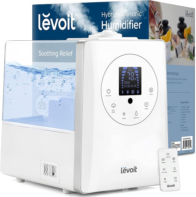 LEVOIT Humidifiers for Bedroom Large Room Home, 6L Warm and Cool Mist Ultrasonic Air Vaporizer for Plants and Whole House, Built-in Humidity Sensor, Essential Oil Diffuser, Whisper Quiet, Timer, White - Image 9
