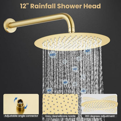 Airuida 3-Function Rain Shower System Set – Wall Mount Tub Shower Combo with Handheld Shower and Tub Spout,12 Inch Shower Head,Brushed Gold - Image 3