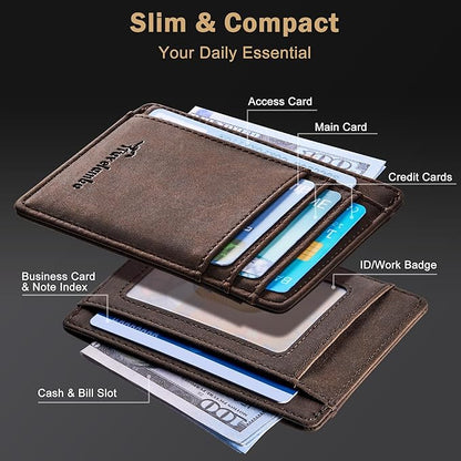 Travelambo Slim Wallet Front Pocket Minimalist Leather RFID Blocking Medium Size - Image 4