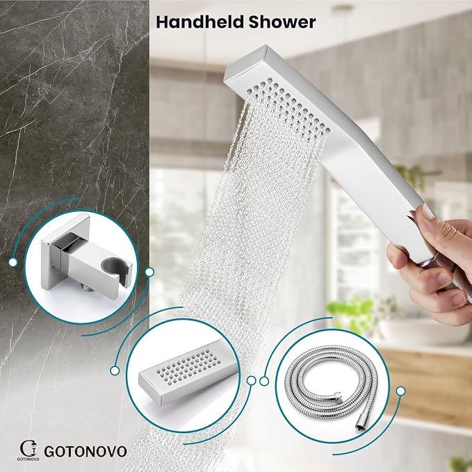 gotonovo Shower System with Tub Spout Wall Mounted Rain Shower Head and Handle Combo Shower Faucet Set with Valve, 12 Inch, Polish Chrome - Image 6