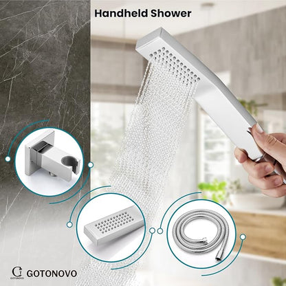 gotonovo Shower System with Tub Spout Wall Mounted Rain Shower Head and Handle Combo Shower Faucet Set with Valve, 12 Inch, Polish Chrome - Image 6