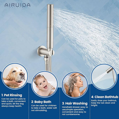 Airuida 3-Function Rain Shower System Set – Wall Mount Tub Shower Combo with Handheld Shower and Tub Spout,12 Inch Shower Head,Brushed Nickel - Image 8