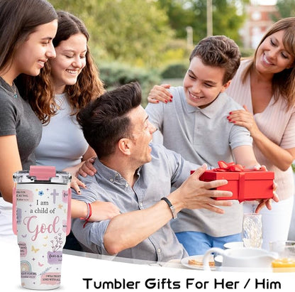 Christian Gifts for Women - 20oz I'm A Child of God Tumblers - God Tumbler with Straw & Top Handle, Leak-proof, BPA-free, Double Wall Insulated Stainless Steel Coffee Tumbler Gifts Cup for Christian - Image 8