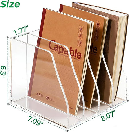 Acrylic Magazine File Holder, 4 Vertical Compartments Desk Document Sorter - Image 2