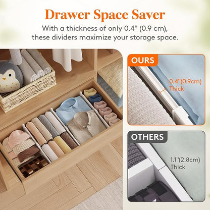 Lifewit 9 Pack Drawer Dividers for Clothes, Adjustable White Plastic Separators - Image 7
