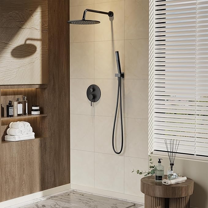 Gabrylly Black Shower Faucet Set, Wall Mounted System with Shower Valve, High Pressure 10" Rain Shower head with Handheld Spray Combo, 2 Way Rainfall Shower Fixtures, Matte Black - Image 2