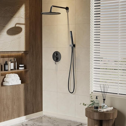 Gabrylly Black Shower Faucet Set, Wall Mounted System with Shower Valve, High Pressure 10" Rain Shower head with Handheld Spray Combo, 2 Way Rainfall Shower Fixtures, Matte Black - Image 2