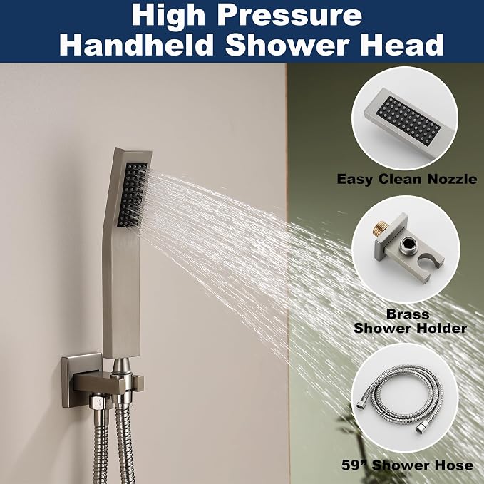Shower System with Tub Spout, All Metal Bathtub Shower Faucet Set with High Pressure 10 Inch Rain Shower Head and Handheld Shower Head Set, Brushed Nickel (Valve Include) - Image 5