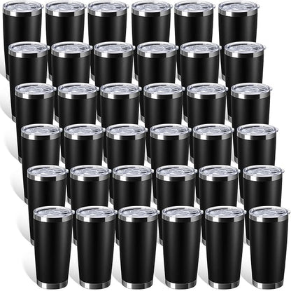 Sieral 36 Pack Stainless Steel Tumblers Bulk with Lids Double Wall Vacuum Insulated Coffee Cups Blank leakproof Powder Coated Tumblers for Engraving Wedding Graduation Party Favors(16 oz,Black) by Sieral