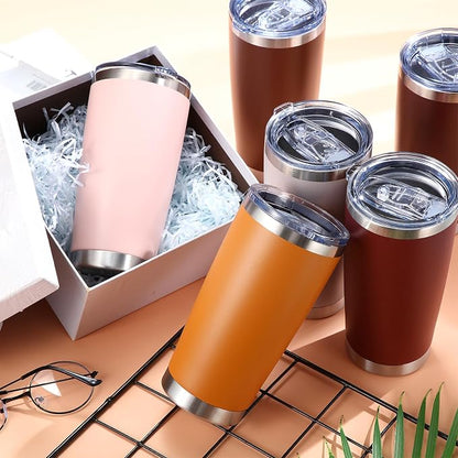 Sieral 36 Pack Stainless Steel Tumblers Bulk with Lids Double Wall Vacuum Insulated Coffee Cups Blank leakproof Powder Coated Tumblers for Engraving Wedding Graduation Party Favors(20 oz,Brown Gray) - Image 4