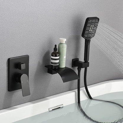 Bathtub Faucet Set with Handheld Sprayer Tub Filler Faucets with Rough-in Valve Trim Kit Wall Mount Tub Faucets Matte Black - Image 8