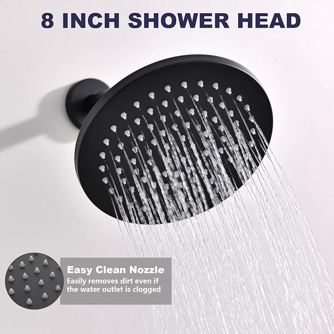Shower System with Tub Spout, Black Bathtub Shower Faucet Set, 8" Rain Shower Head and Handheld Spray Combo, Round Shower Head and Handle Set with Tub Spout (Valve Included), Matte Black - Image 5
