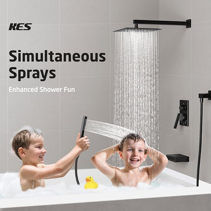 KES Shower System with Tub Spout, Matte Black Shower Faucet Set Complete 10 Inch Rain Shower Head with Handheld Spray and Waterfall Bathtub, cUPC Pressure Balance Shower Valve Trim Kit, XB6305F18-BK - Image 2