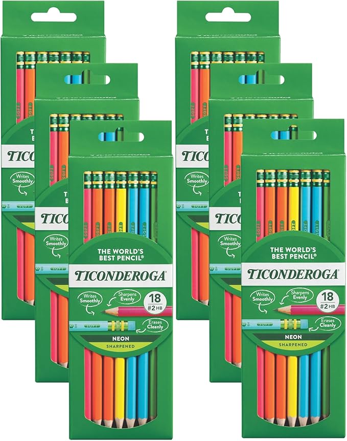 Ticonderoga Neon Pencils, #2 Pre-Sharpened Wood Pencils by Ticonderoga