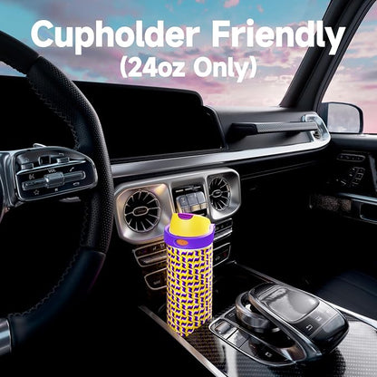 24 oz Insulated Water Bottle with Straw: Meoky Stainless Steel Water Bottle with Holder and Strap - Leak Proof, Cold for 24 Hours, Fits in Car Cup Holder, BPA-Free for Travel Sports Gym, Optic Wave - Image 8