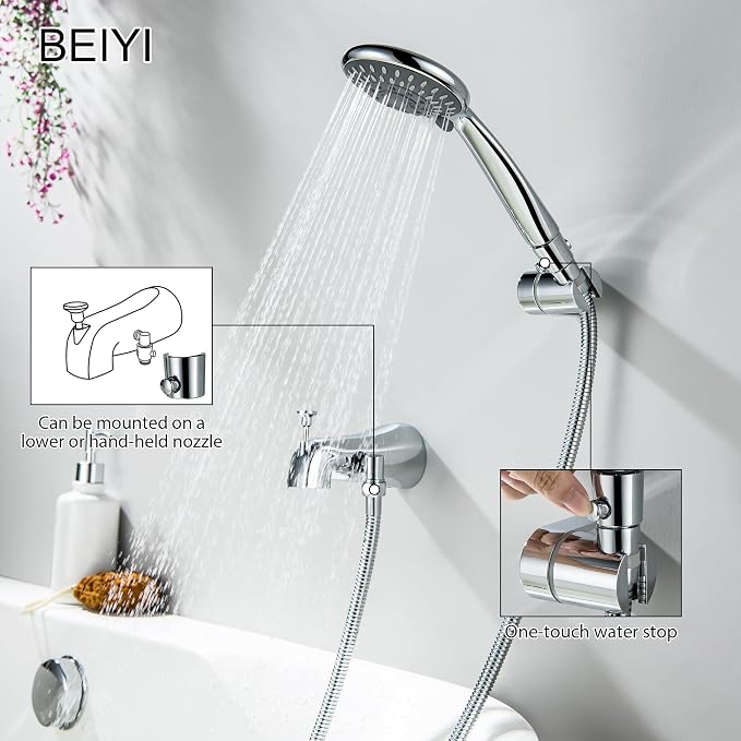 Chrome Tub Spout with Diverter, 5 Settings All Metal Bathtub Faucet with Spraye High Pressure Bath Tub Spout Faucet Set - Image 3