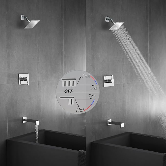 SOOOHOT Shower Faucet Set, Tub Shower Faucet with 6-Inch Rainfall Shower Head and Tub Spout, Shower Tub Faucet Set Complete (Included Shower Valve), Tub Shower Trim Kit, Polished Chrome - Image 4