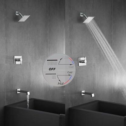 SOOOHOT Shower Faucet Set, Tub Shower Faucet with 6-Inch Rainfall Shower Head and Tub Spout, Shower Tub Faucet Set Complete (Included Shower Valve), Tub Shower Trim Kit, Polished Chrome - Image 4
