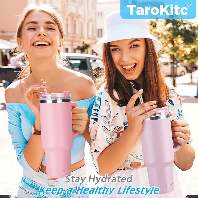 TaroKitc 40 oz Tumbler with Handle | Stainless Steel Insulated Travel Mug with Lids and Straw | Iced Coffee Cup | Keeps Cold for 34 Hours | Dishwasher Safe, BPA Free | Clear Sky - Image 7
