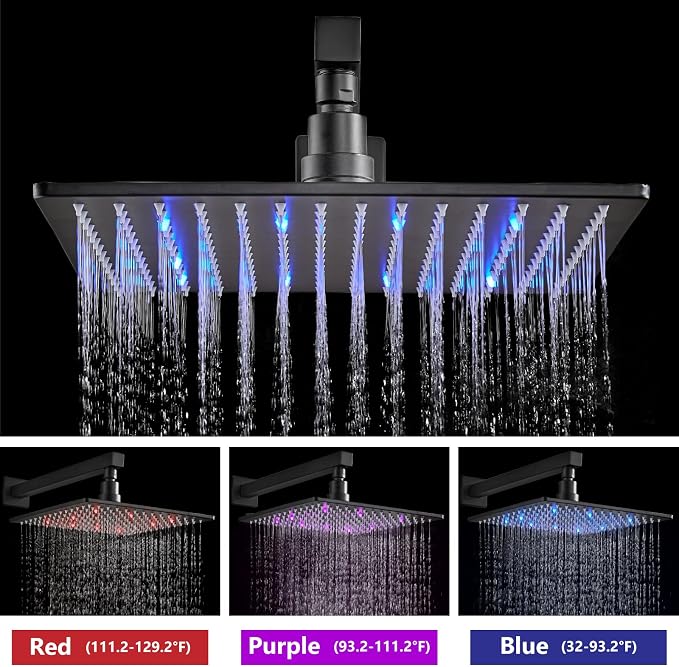 Aolemi Shower Faucet Set with Handheld Spray High Pressure Shower System Shower Faucets Sets Complete Rough-in Valve and Shower Trim Kit Wall Mount Rainfall 10 Inch LED Shower Head Matte Black - Image 2