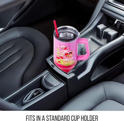 Silver Buffalo Care Bears and Strawberry Shortcake Ombre Double Walled Stainless Steel Tumbler with Handle, Fits in Standard Cup Holder, 40 Ounces - Image 6