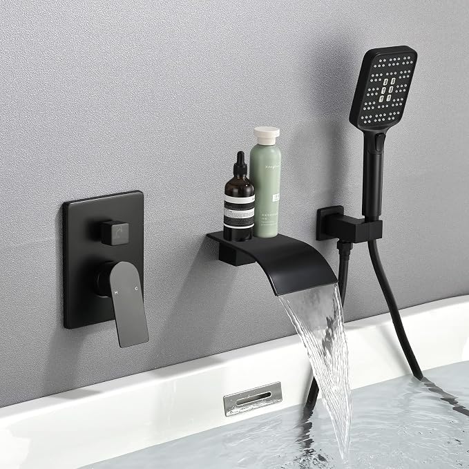 Bathtub Faucet Set with Handheld Sprayer Tub Filler Faucets with Rough-in Valve Trim Kit Wall Mount Tub Faucets Matte Black by DIFEINISANITARYWARE---showerfaucet---