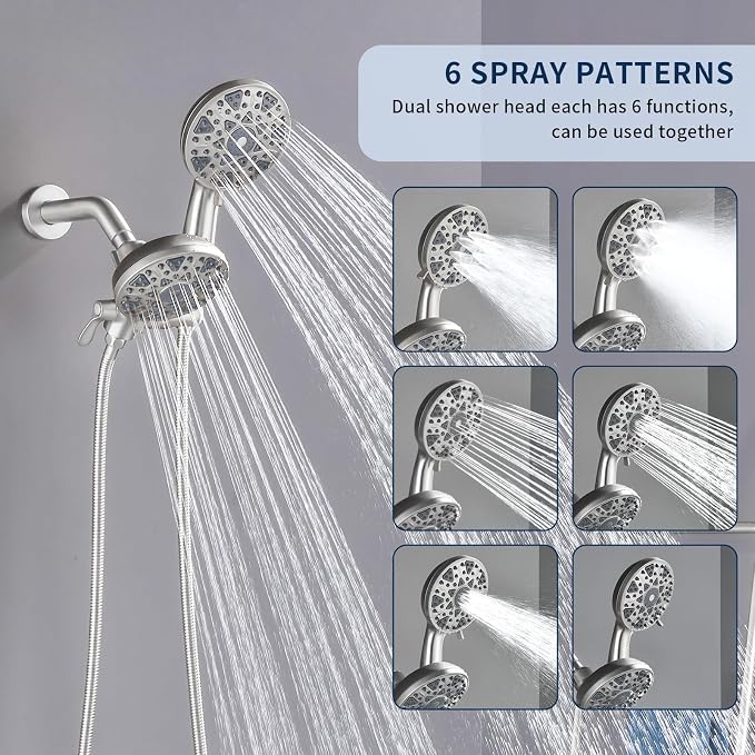Shower Faucet Set Complete Shower Kit Dual Shower Head and Handheld 2 in 1 Combo Set Shower System Shower Trim Kit Combo Set Shower Fixtures, Brushed Nickel - Image 3