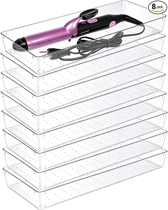 Manalete 8 Pack 15"x6" Extra Large Clear Plastic Drawer Organizer Trays by Manelete