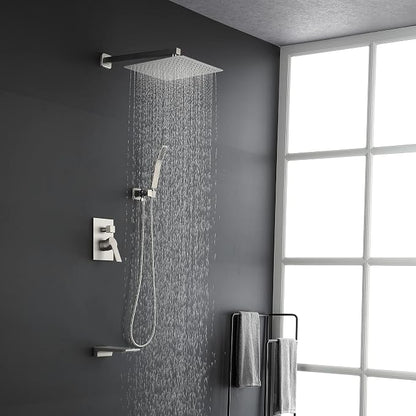 SHAMANDA Shower System with Waterfall Tub Spout and Handheld Shower Head, 12" Rain Shower Faucet Sets Complete with Shower Round-in Valve and Trim Wall Mount, Brushed Nickel, L101-2 - Image 2