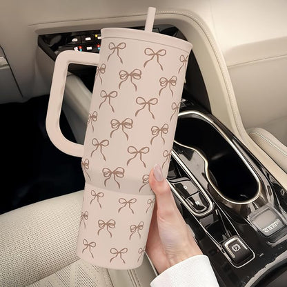 Bow Tumbler with Handle and Straw 40oz – Stainless Sleel Slider Tumbler Travel Coffee Mug for Women - Gift Idea for Birthday Christmas - Image 8