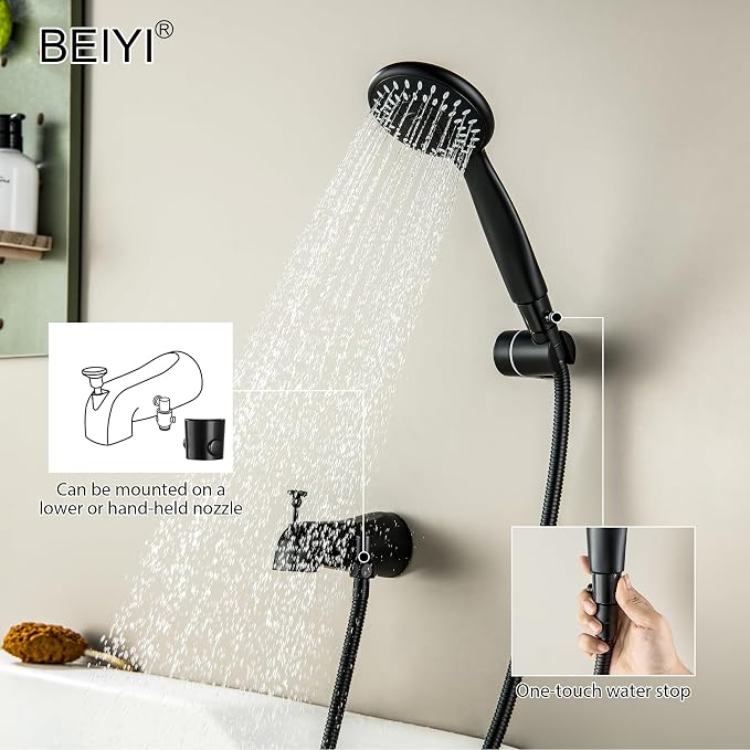 Tub Spout with Diverter Matte Black, 5 Settings Metal Bathtub Faucet with Sprayer High Pressure Bath Tub Faucet Set - Image 3