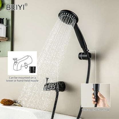 Tub Spout with Diverter Matte Black, 5 Settings Metal Bathtub Faucet with Sprayer High Pressure Bath Tub Faucet Set - Image 3