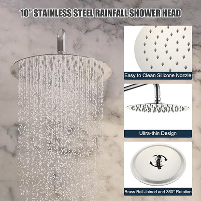 MONDAWE Round Shower Faucets Sets Complete with Tub Spout, Wall Mounted Shower System 10 Inch Rainfall Shower Head with Handheld Combo, Chrome High Pressure Shower Faucet Set - Image 7